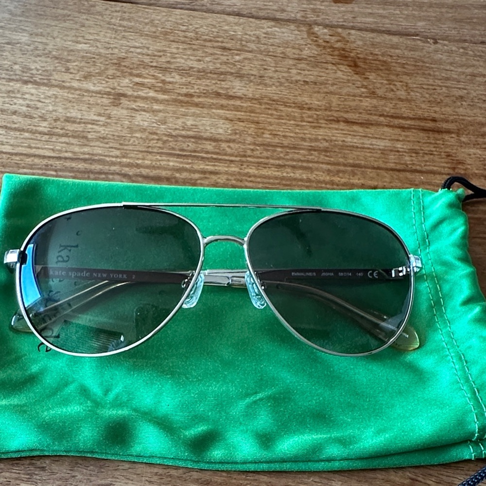 Kate Spade Metallic Aviator Sunglasses with Green Pouch